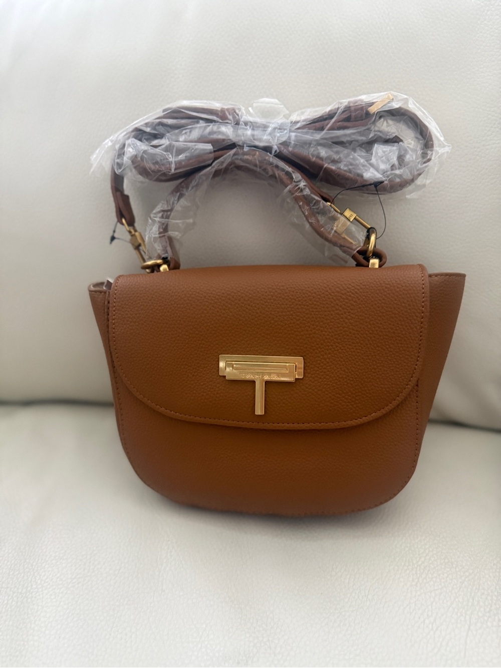 Ellie Tahari Brown Leather Crossbody Bag with Gold Hardware